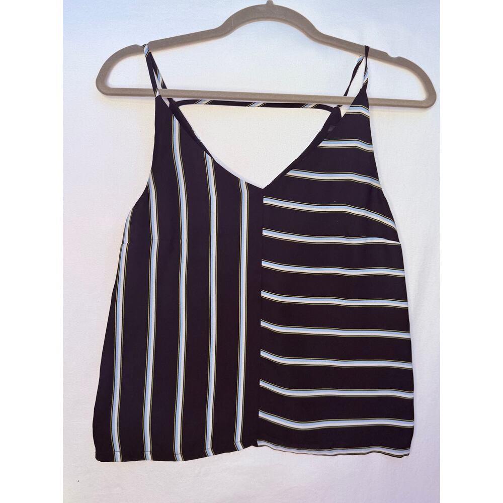 1.STATE Mixed Stripe V-Neck Cami Tank Top Navy Blue XS Colorblock Spaghetti